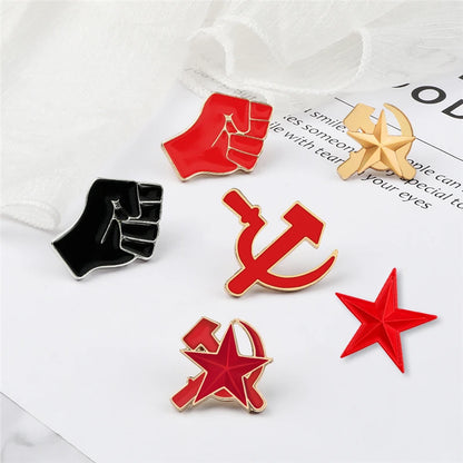 Raised Fist of Solidarity Enamel Pin – USSR Revolution Star Sickle & Hammer Brooch Badge for Bags, Jackets & Collectible Jewelry Gift