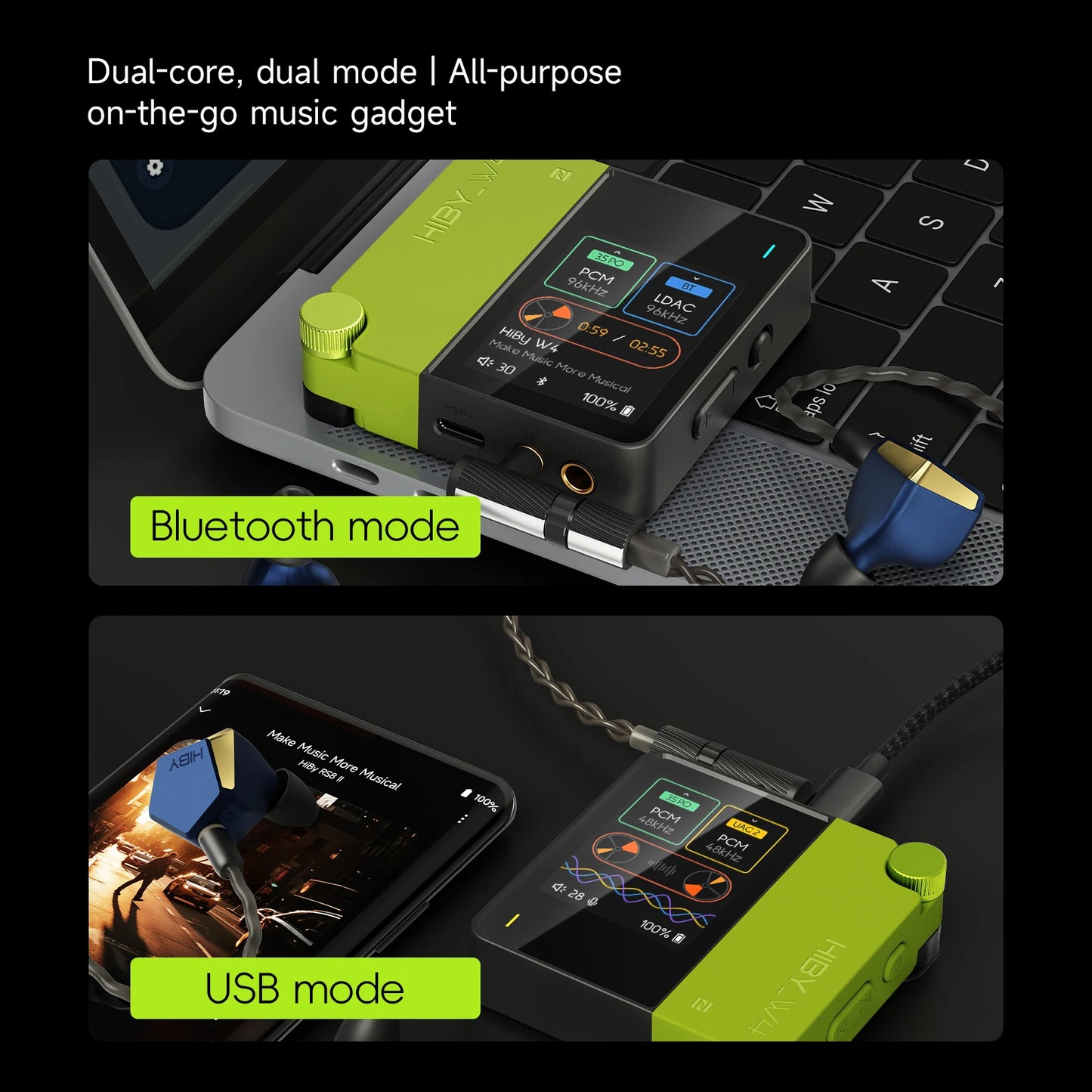 HiBy W4 Wireless HiFi Headphone Amplifier & USB DAC — Bluetooth 5.4, 3.5mm/4.4mm, DSD512, LDAC, CarPlay Compatible