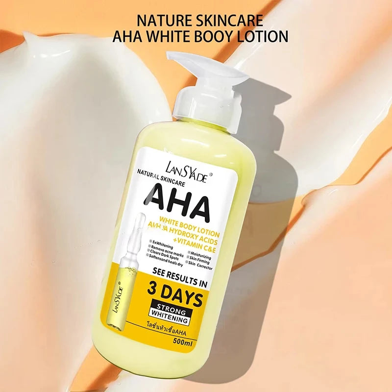 500ml Whitening Body Cream – AHA, Vitamin C&E Moisturizing Lotion for Acne Mark Removal & Skin Lightening