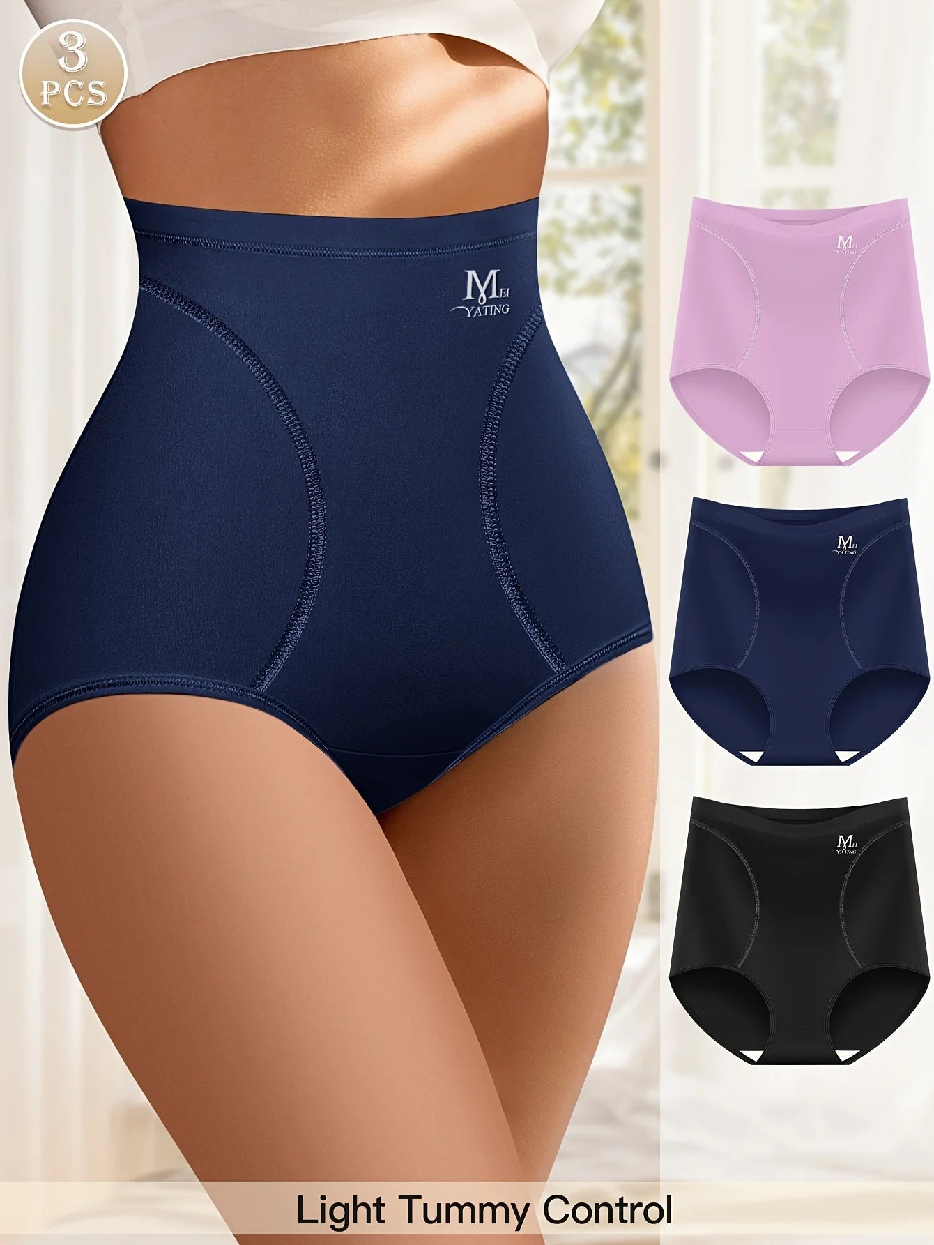 3 Pairs High Waisted Ice Silk Women’s Panties, Breathable Tummy Control Shaping Underwear with Hip Lifting Comfort Fit Triangle Briefs