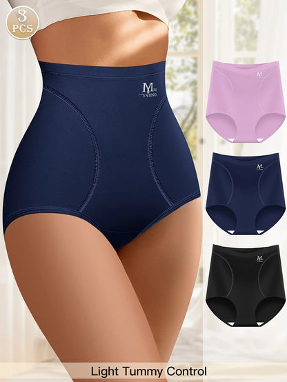 3 Pairs High Waisted Ice Silk Women’s Panties, Breathable Tummy Control Shaping Underwear with Hip Lifting Comfort Fit Triangle Briefs