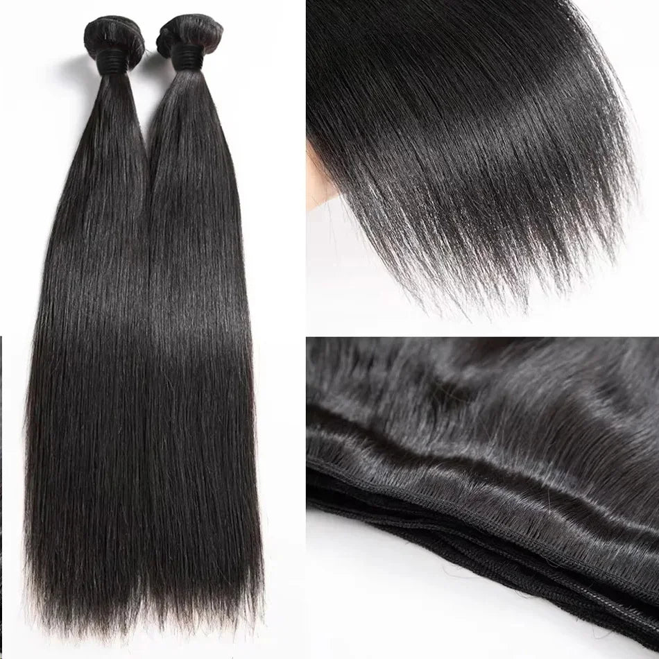 Bone Straight 100% Human Hair Bundles – 30" 40" 50" Brazilian Virgin Hair Extensions, Double Weft, Natural Black