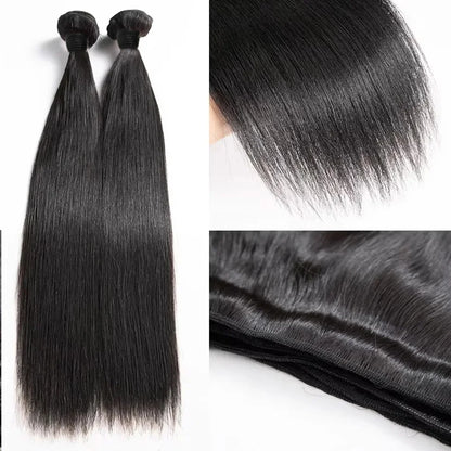 Bone Straight 100% Human Hair Bundles – 30" 40" 50" Brazilian Virgin Hair Extensions, Double Weft, Natural Black