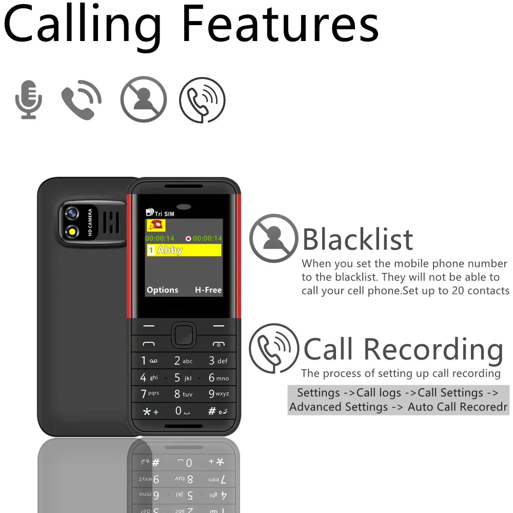 SERVO BM5310 Mini Mobile Phone — 3 SIM Card, 3-Standby, Auto Call Recorder, Bluetooth, Speed Dial & Magic Voice, 1.3" Compact Phone