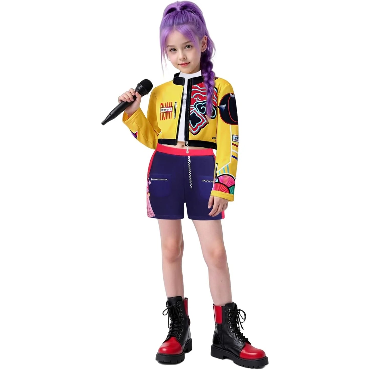Kpop Rumi Zoey Mira Party Girls Demon Hunters Cosplay – Jacket and Shorts Outfit for Kids’ Halloween and Singer Costume