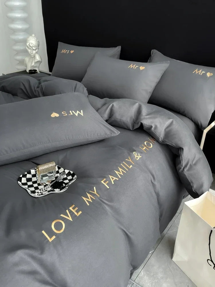 Nordic Luxury Egyptian Cotton Bedding Set - King, Queen, Double, Twin Size with Sheet, Duvet Cover & Pillowcases