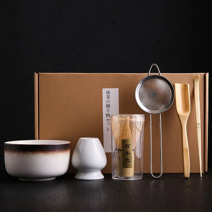4/6Pcs Bamboo Matcha Tea Whisk Set – Scoop, Brush, Strainer & Bowl for Japanese Tea Ceremony
