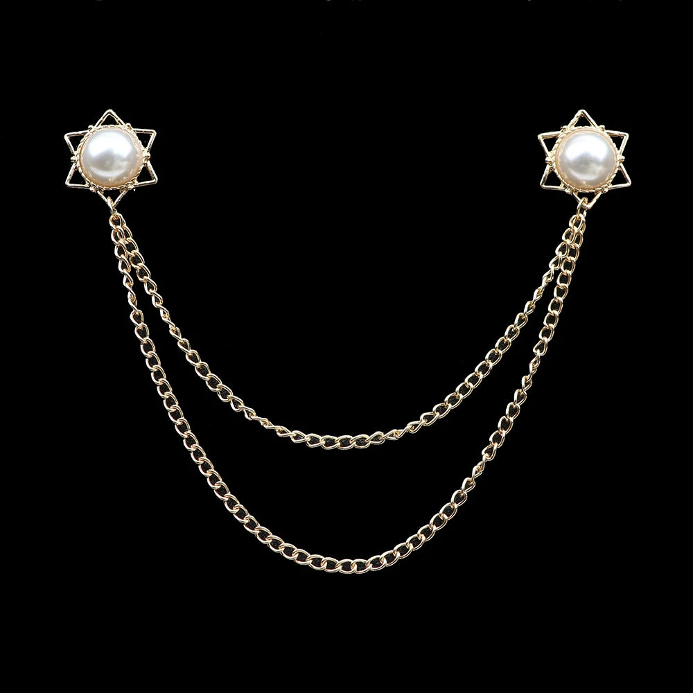 Fashion Gentleman Tassel Brooch – Men’s Suit & Shirt Lapel Pin with Chain, Pearl & Star for Wedding or Party