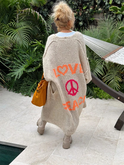 2024 Women’s Knitted Striped Cardigan – Elegant Loose Long Outerwear, Y2K Sweater Coat, Soft Cover-Up for Fashion Streetwear