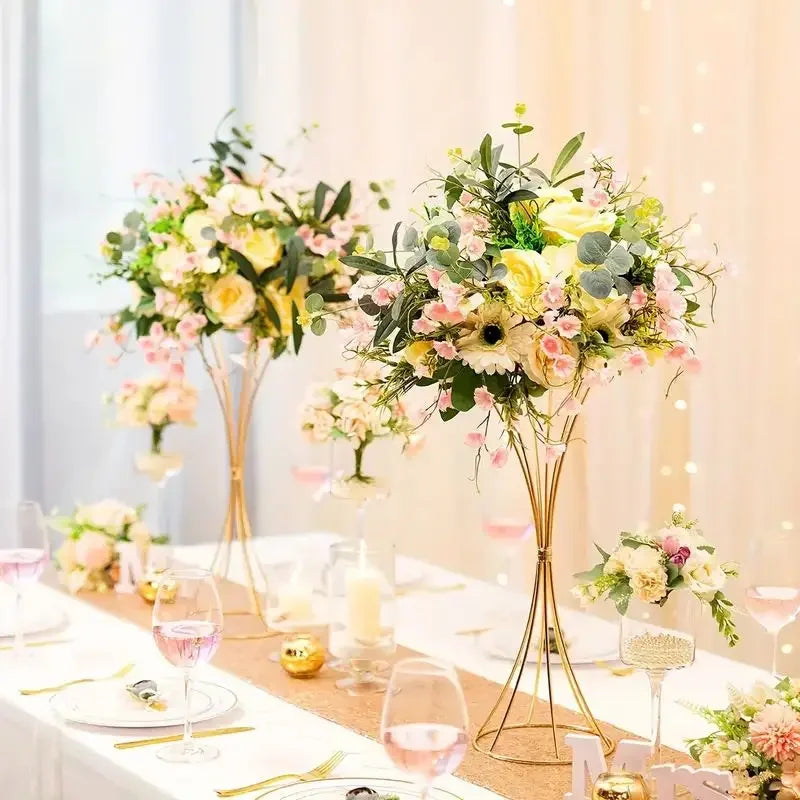 Gold Iron Flower Vase — Wedding Table Centerpiece & Home Flower Stand Decoration