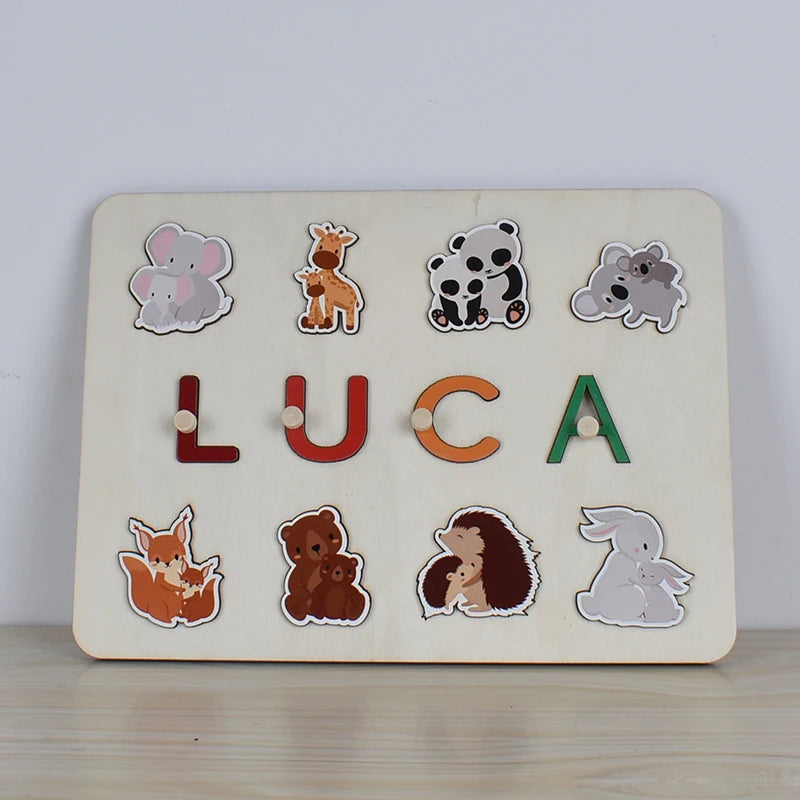 Montessori Personalized Wooden Name Puzzle — Custom Letter Board Educational Toy for Babies