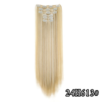 24-Inch 16 Clips-in Hair Extensions – Long Straight Synthetic Blonde & Black Hairpieces, Heat Resistant for Daily Use