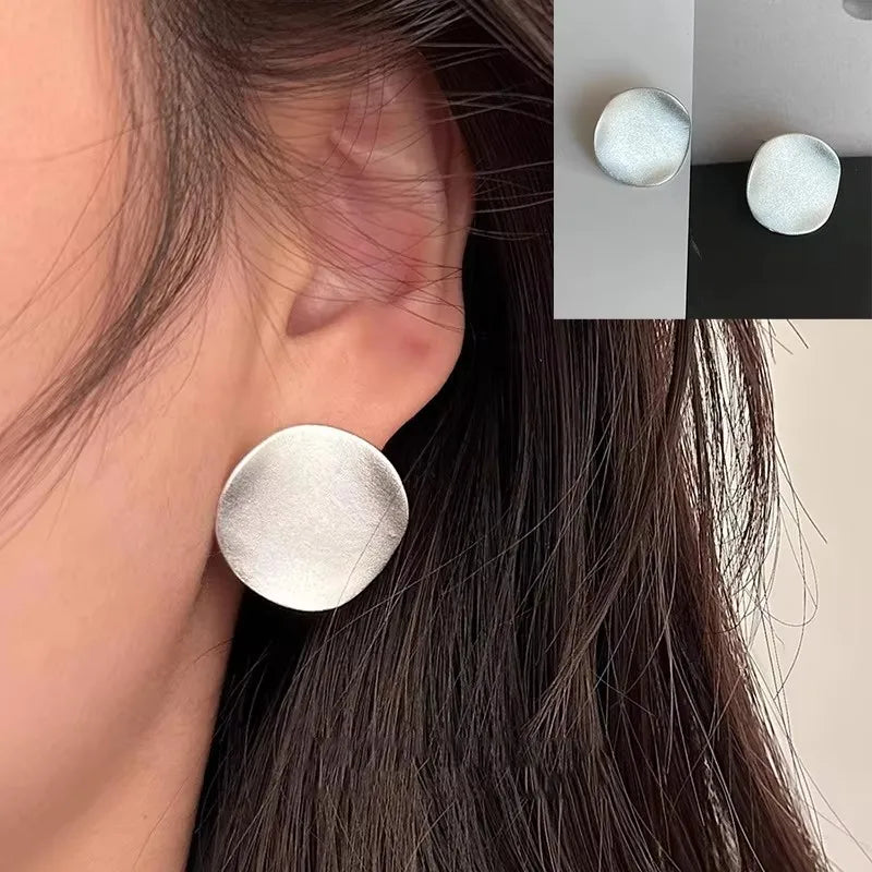 PANJBJ925 Sterling Silver Hoop Earrings - Frosted Geometric Design Fashion Jewelry Gift for Women