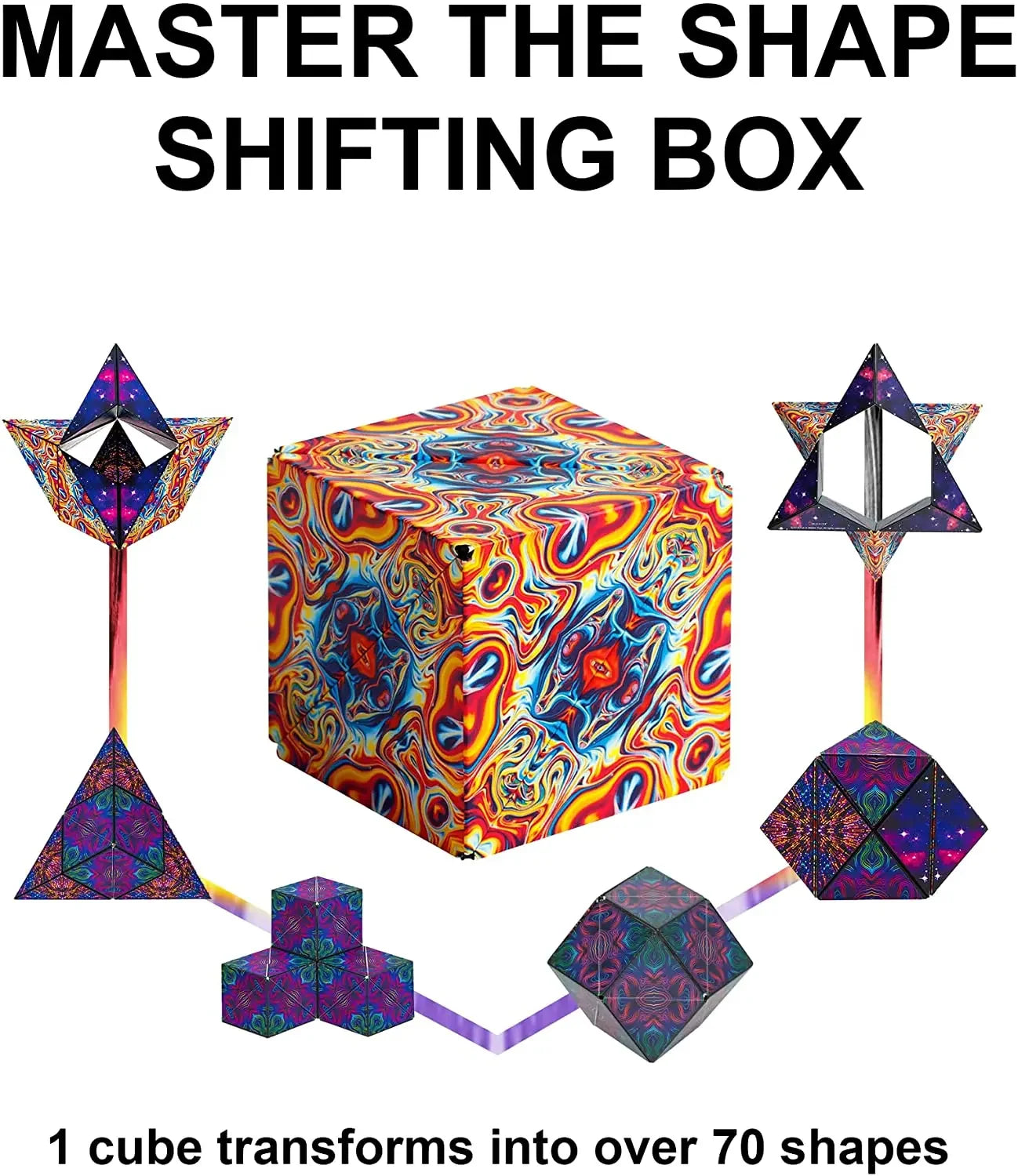 Magic Infinite Cosmic Shasibo Cube — Magnetic Fidget Puzzle Toy, Changeable Anti-Stress Flip Cubic Cube