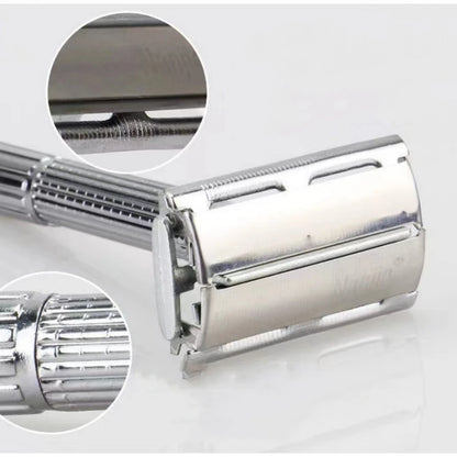 Men's Shaving Razor with Blade – Silver Folding Straight Razor, Stainless Steel Facial Hair Shaving Knife and Holder. Barber Tools