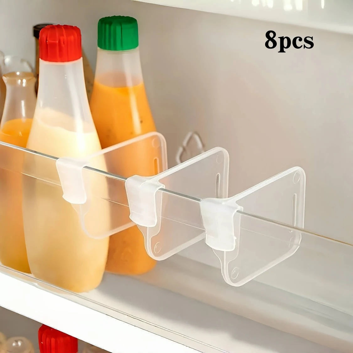 8pcs Refrigerator & Cabinet Door Divider – Kitchen Bedroom Storage Sorting Box Partition Clips