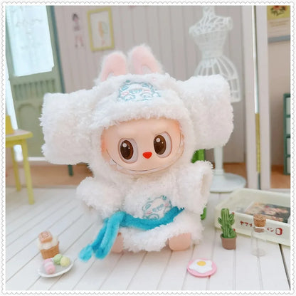 15-17cm Labubu Mini Pajamas Set with Eye Mask – 3-Piece Kawaii V1 V2 Doll Clothes for Plush Dolls & Kids Gifts