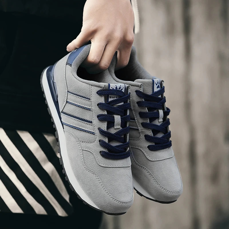 Men's Casual Artificial Leather Sneakers – Lightweight Breathable Lace-Up Flats for Spring & Outdoor Wear