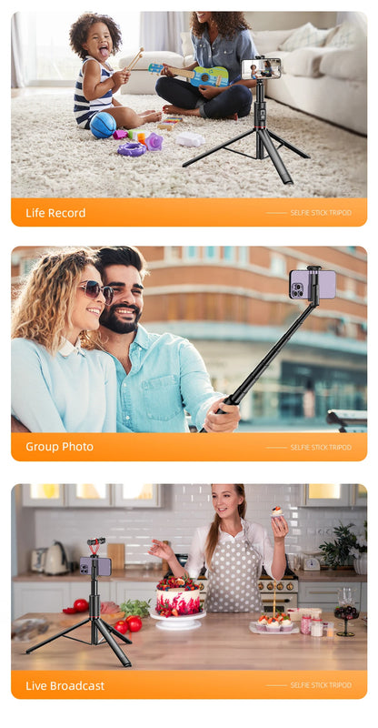 Selfieshow Wireless Selfie Stick – 72 Inch Portable Aluminum Alloy Tripod with Bluetooth Remote for iOS & Android Phones
