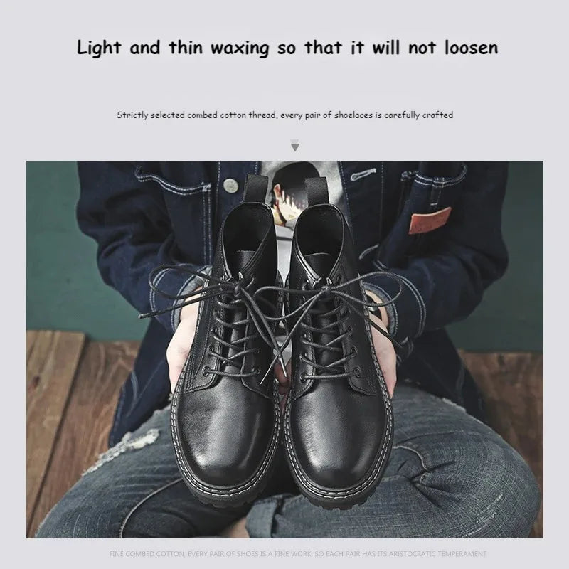 Cotton Waxed Shoe Laces - Round Leather Style Waterproof Replacement Laces for Oxford Shoes & Boots