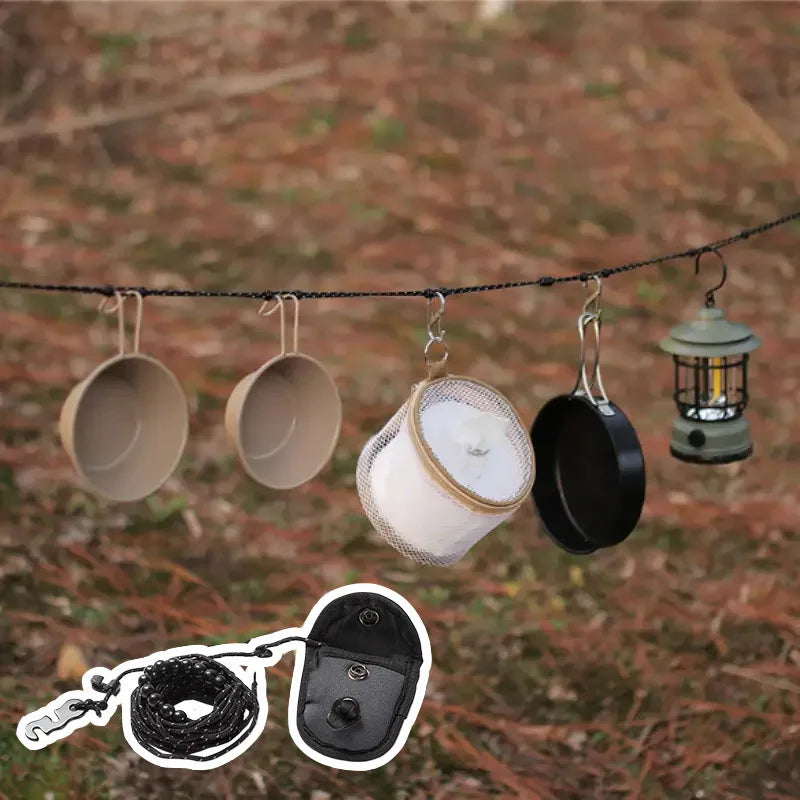 3M Outdoor Camping Retractable Clothesline — Laundry Drying Rope with 12 Bead Clips for Hanging Clothes