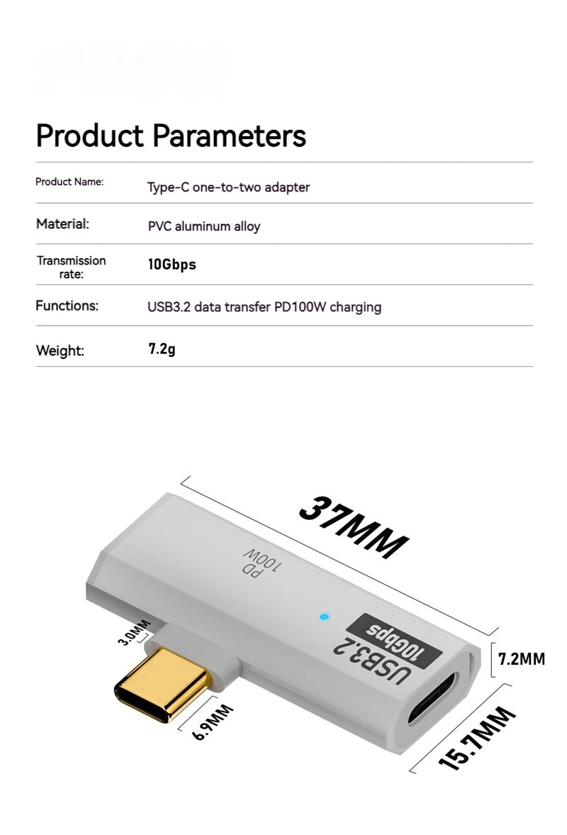 100W USB-C OTG Adapter – Type-C Converter for Fast Charging & 10Gbps Data Transfer, Compatible with Phone, Tablet, MacBook & Earphones