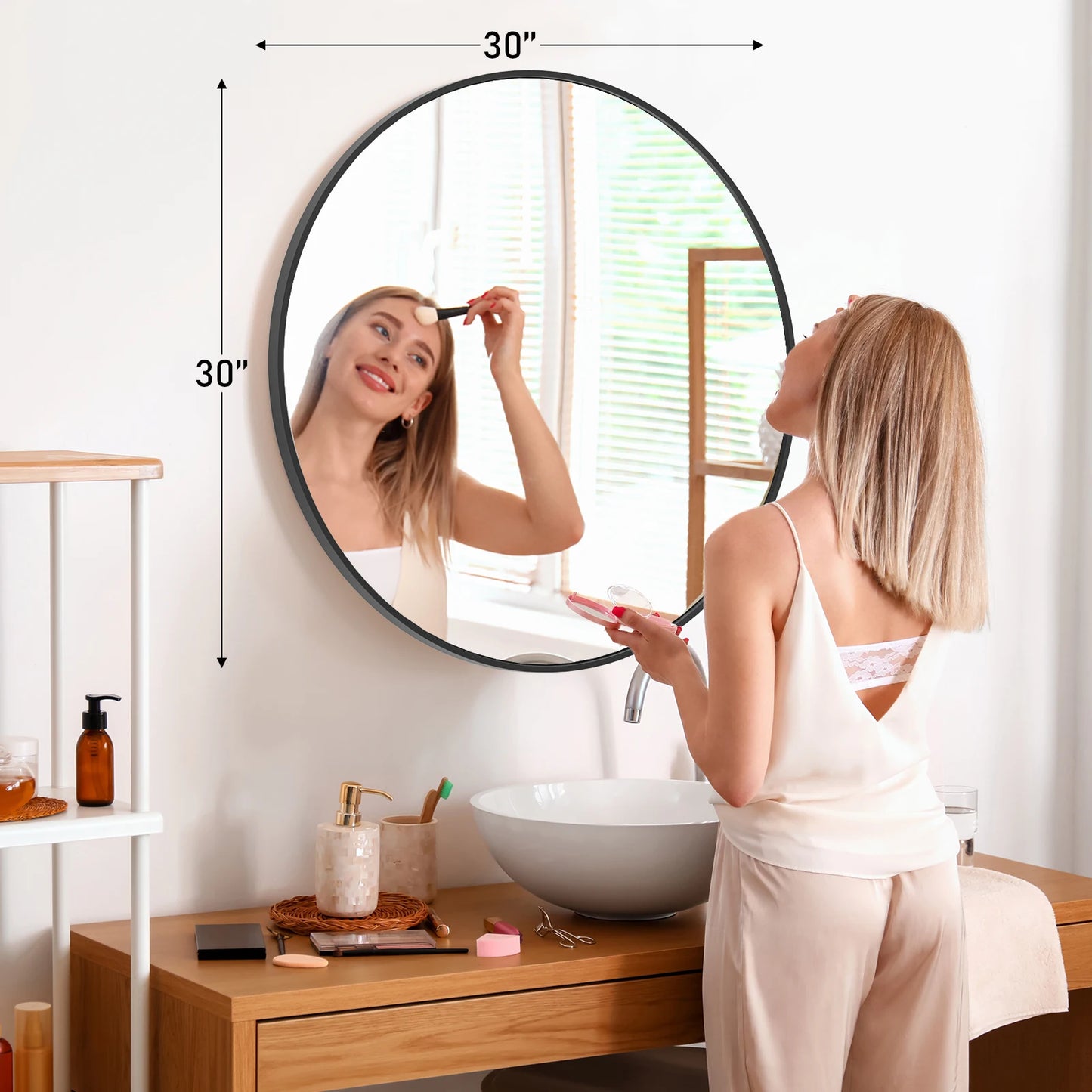 Large 30" Round Wall Mirror – Gold Matte Metal Frame Vanity Mirror with Tempered Glass for Bedroom & Living Room