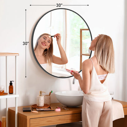 Large 30" Round Wall Mirror – Gold Matte Metal Frame Vanity Mirror with Tempered Glass for Bedroom & Living Room