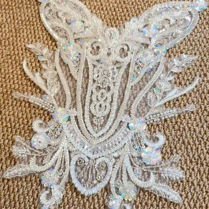 Beaded Sequin Flower Embroidered Lace Applique Patch - DIY Wedding & Children’s Clothing Sewing Accessory