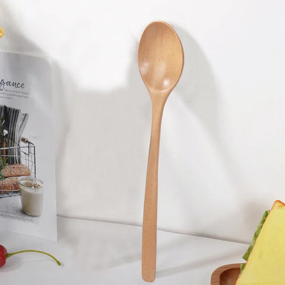 2PCS Wooden Spoons – Kitchen Tableware for Cooking, Soup, Tea, Coffee, Honey, and Catering Utensils