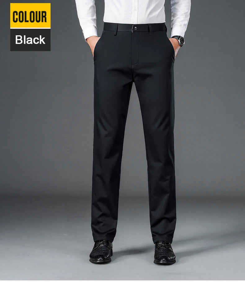 Men's Lightweight Business Casual Pants – Stretch Quick-Dry Straight Leg Trousers in Black & Deep Blue