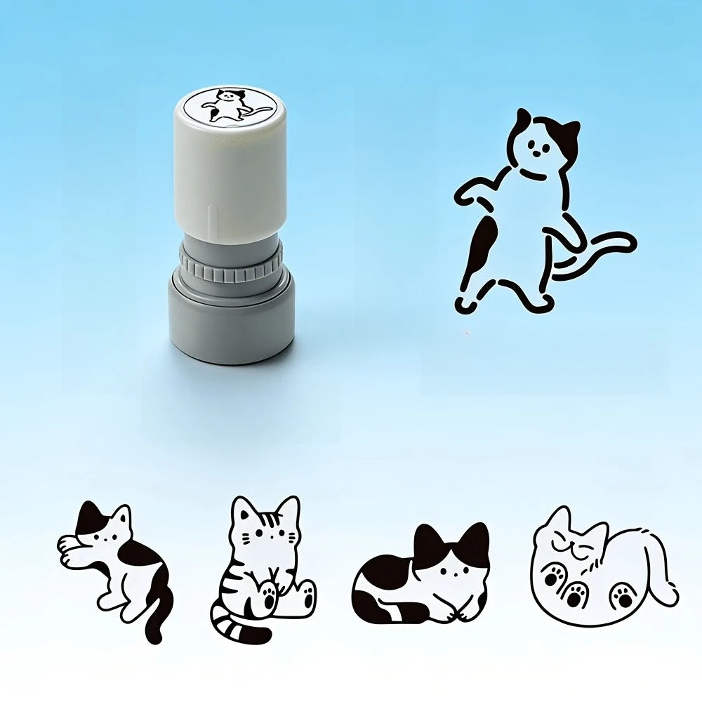 Cute Cat Self-Inking Stamp Set - Mini Portable Stamps for Journaling, Card Decorating & Note Marking