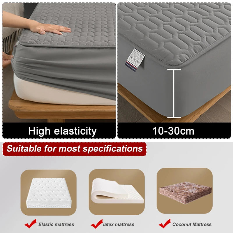 Waterproof Thick Quilted Mattress Cover — Latex Pad, Skin-Friendly Fitted Sheet Protector, 150/160/180x200cm