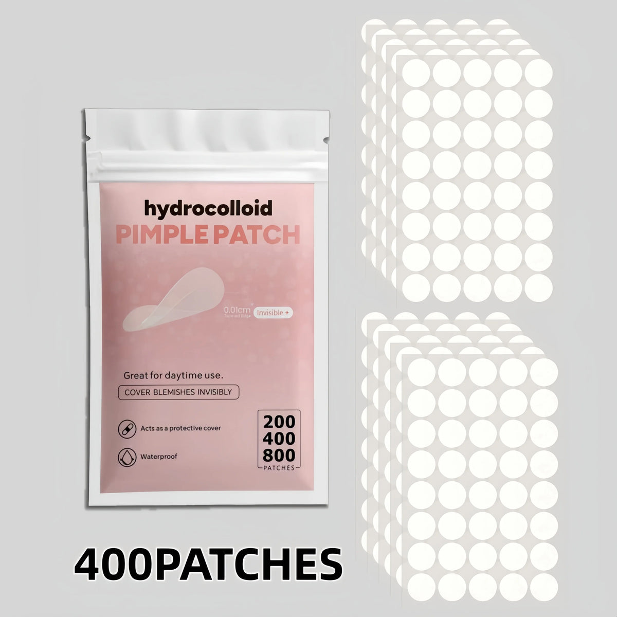 200/400/800-Piece Invisible Clear Pimple Patches - Hydrocolloid Acne Stickers in Mixed Sizes