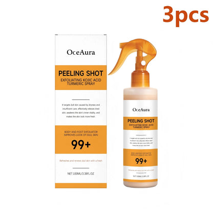 OceAura Kojic Acid & Turmeric Peel Shot Spray - 100ml Exfoliating Skin Care for Dead Skin Removal and Smoother-Looking Skin