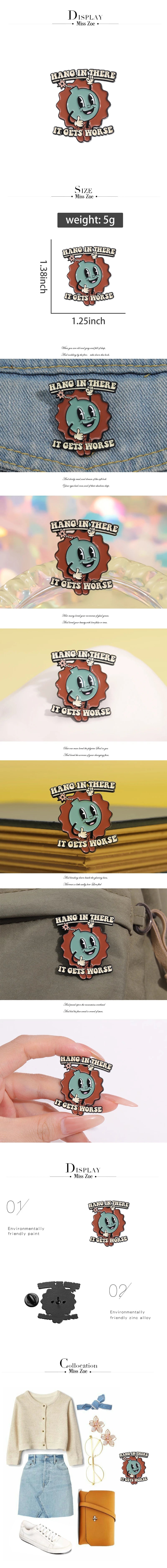 Cartoon Bomb Enamel Pin – Funny "Hang in There It Gets Worse" Brooch Lapel Badge Jewelry Gift for Friends