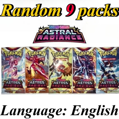 9 Pack Pokémon Trading Cards Set - English Booster Packs with Bright Stars, Prismatic Evolutions and Paldean Fates Gift Collection