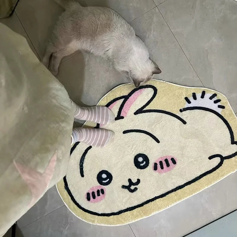 Chiikawa Cartoon Plush Rug - Hachiware Usagi Non Slip Floor Mat for Bathroom, Living Room, Car Cushion & Cute Decor Gift