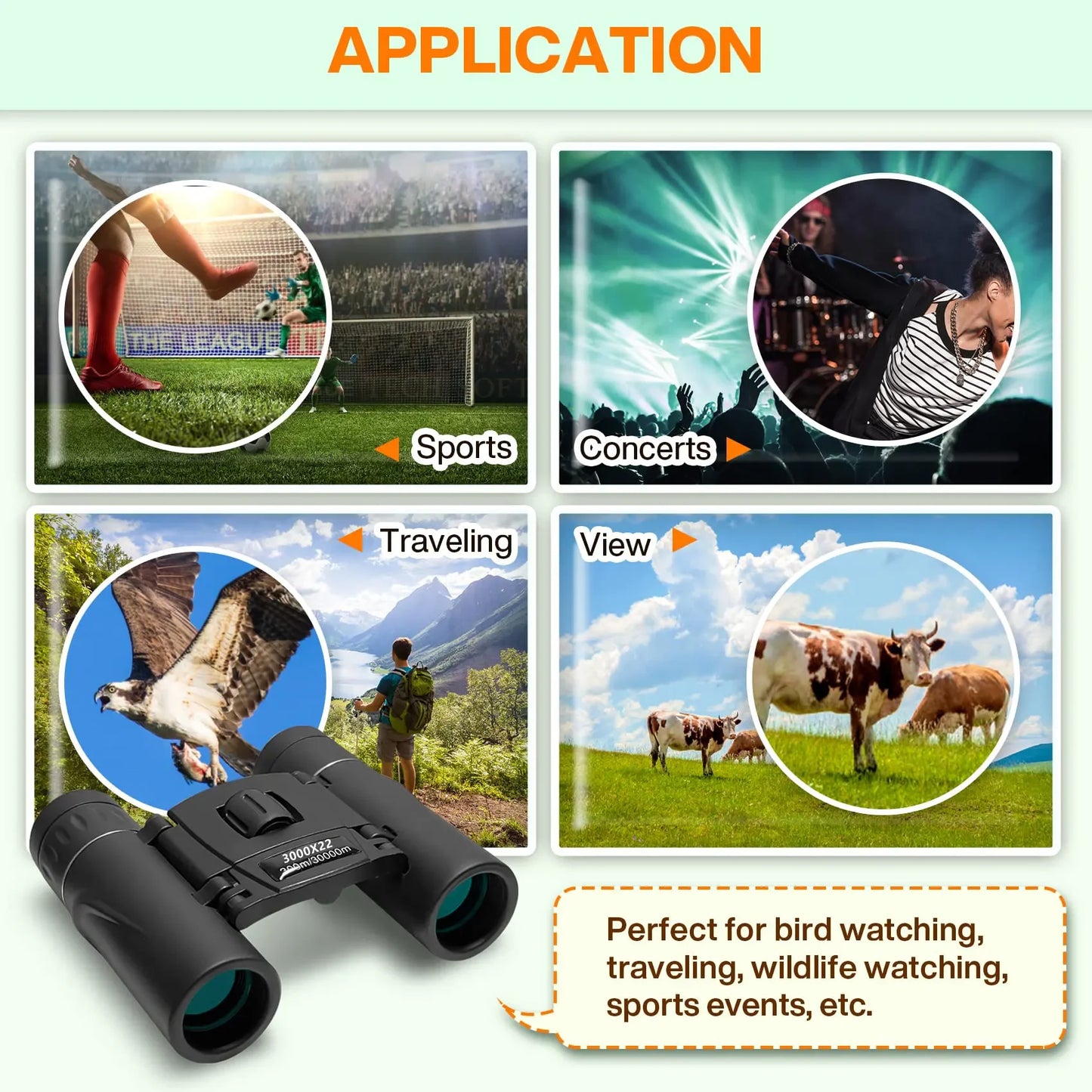3000x22 Powerful Binoculars: Long-Range Folding Mini Telescope with BAK4 FMC Optics - Ideal for Hunting, Sports, Outdoor Camping, Travel