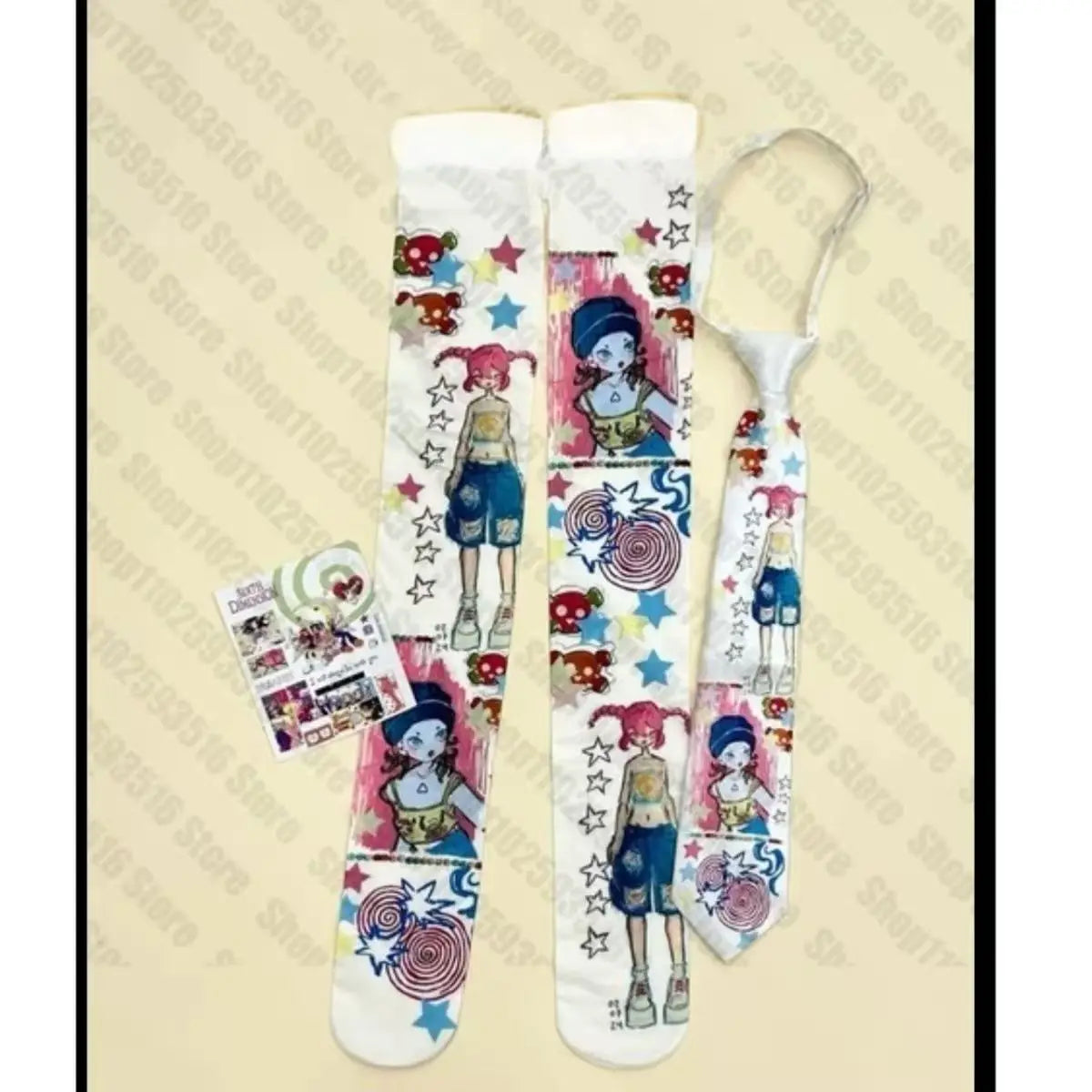 Y2K Punk Graffiti Thigh-High Socks - White Harajuku Over-Knee Stockings for Cosplay, Kawaii & Streetwear