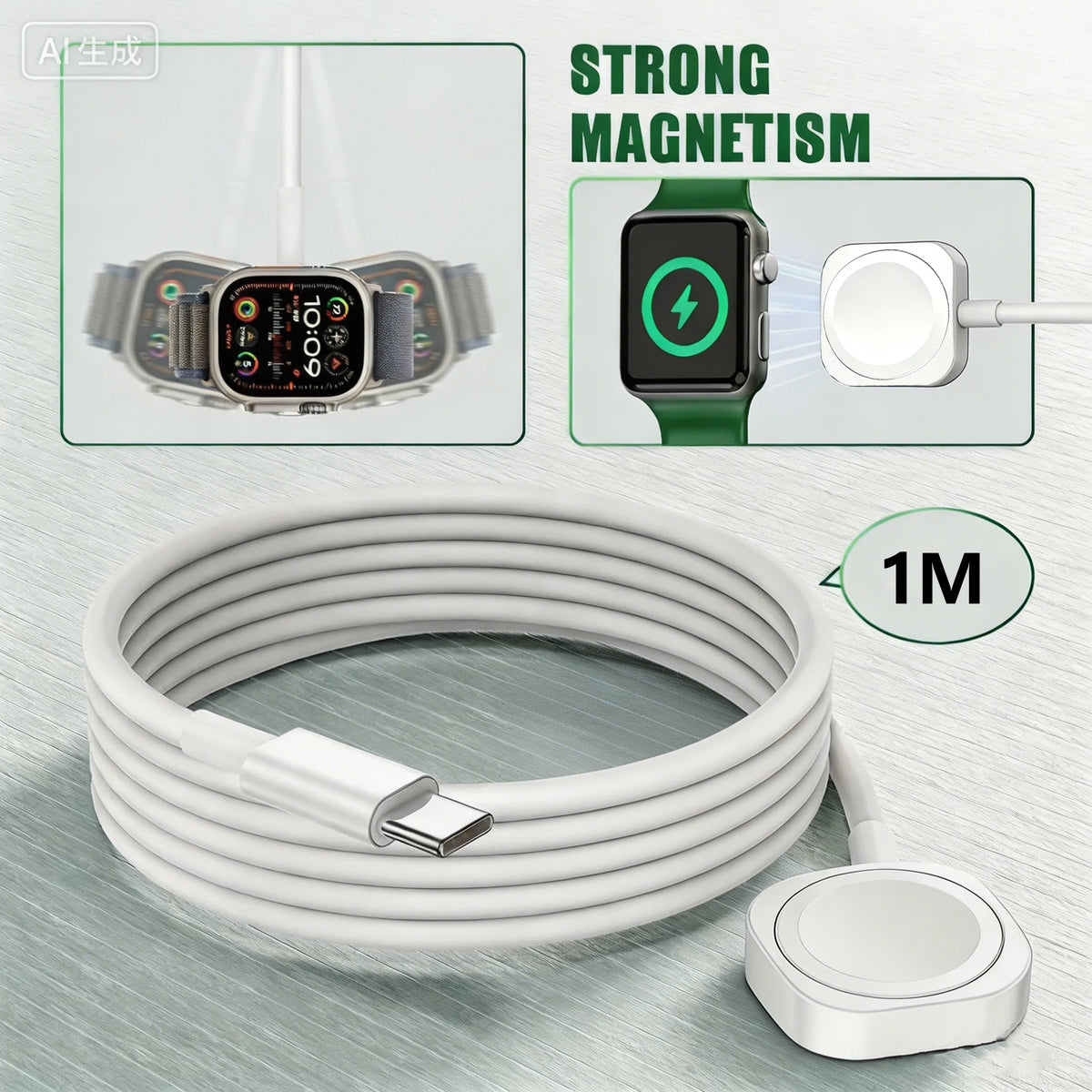 TIMESS USB-C Magnetic Apple Watch Charger - Fast Charging Cable for Apple Watch Series 1–11, SE and Ultra Models