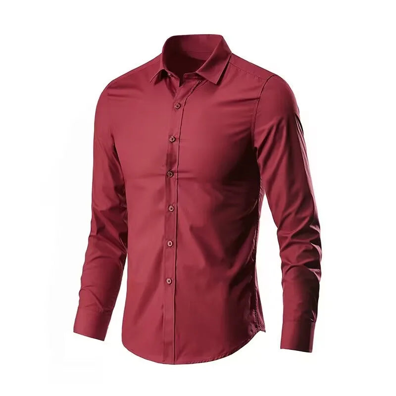 Men’s Wrinkle-Resistant Long Sleeve Shirt - Breathable Slim Fit Business Shirt for Spring & Autumn
