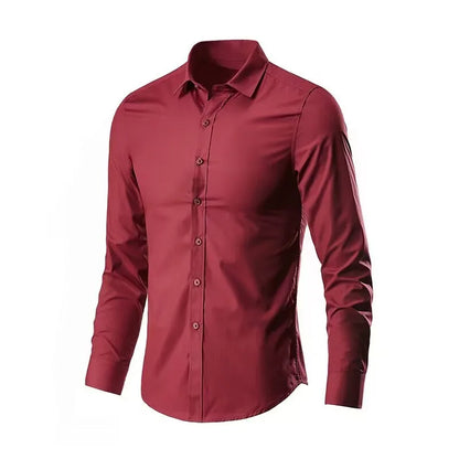Men’s Wrinkle-Resistant Long Sleeve Shirt - Breathable Slim Fit Business Shirt for Spring & Autumn