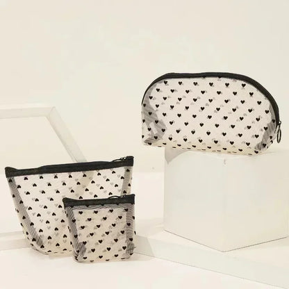 Nylon Mesh Heart-Shaped Cosmetic Bag — Zipper Toiletry & Makeup Organizer Pouch for Women, Multifunctional Lipstick, Key, and Coin Purse