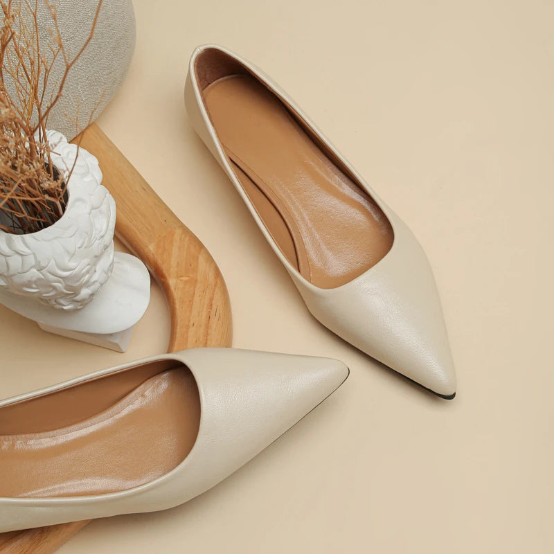 Women’s Pointed Toe Leather Heels – Shallow Mouth Square Heel Elegant Dress Shoes, Zapatos Mujer
