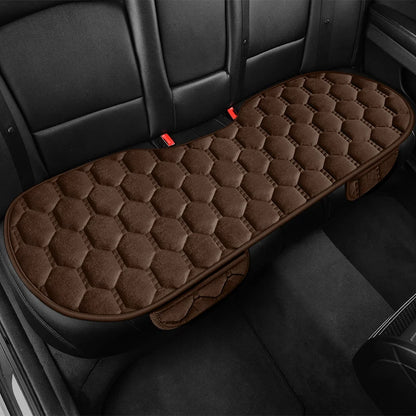 Winter Plush Car Seat Cushion Set - Warm Anti-Slip Grid Seat and Backrest Covers, 3-Piece Set for Cold Weather Comfort