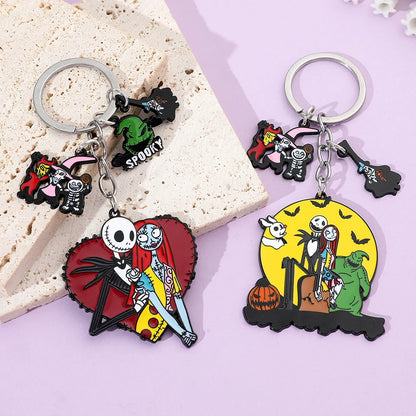 Jack & Sally Halloween Keychain - Nightmare Before Christmas Inspired Couple Keyring Gift