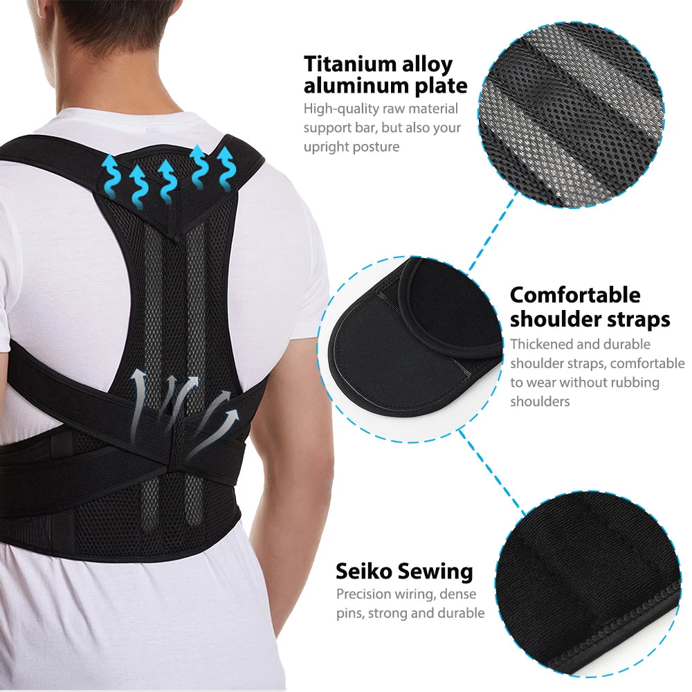 Adjustable Back Brace Posture Corrector Belt – Lumbar & Shoulder Support for Men & Women to Improve Scoliosis