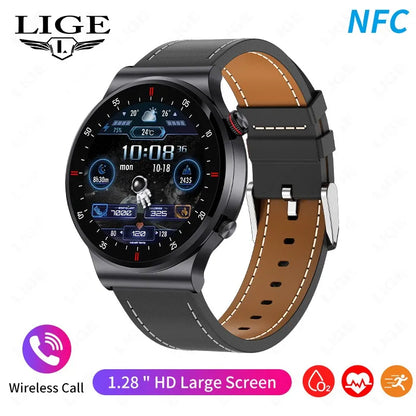 LIGE 2023 ECG+PPG Smartwatch for Men – AMOLED Touchscreen, Bluetooth Call, NFC, Waterproof Sports Watch for Android & iOS