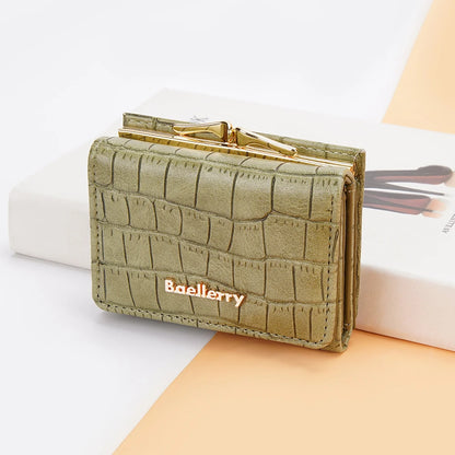 Baellerry Short Women’s Wallet — Crocodile Pattern Coin & Card Holder with Photo Slots, Hasp Purse for Girls